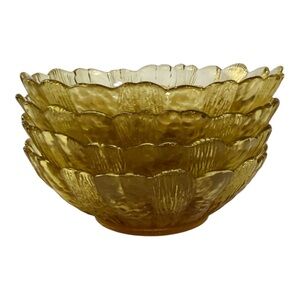 🌻 Vintage Anchor Hocking Harvest Gold “Sunflower” Bowls – Set of 4